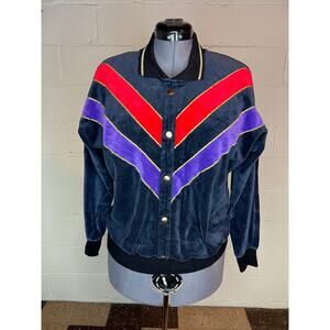 polo shirt velour chevron 1980s navy red purple gold shoulder pads